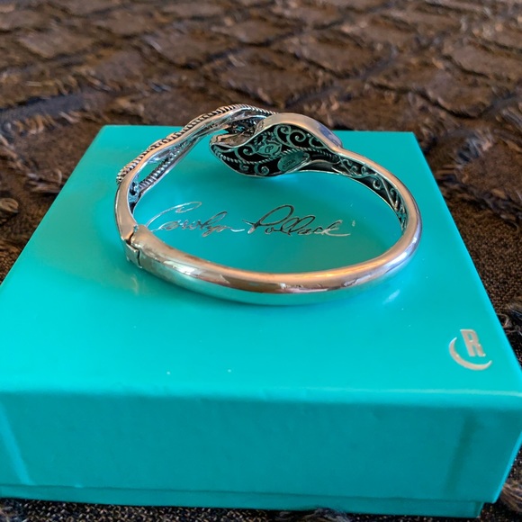 NWT Carolyn Pollack Sterling Silver 925 & Black Onyx Hinged Bangle Bracelet - Picture 3 of 10